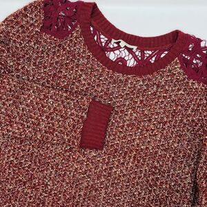 Miss Me Lace Shoulder Pull Over Sweater Hi Lo Burgundy Red Size L